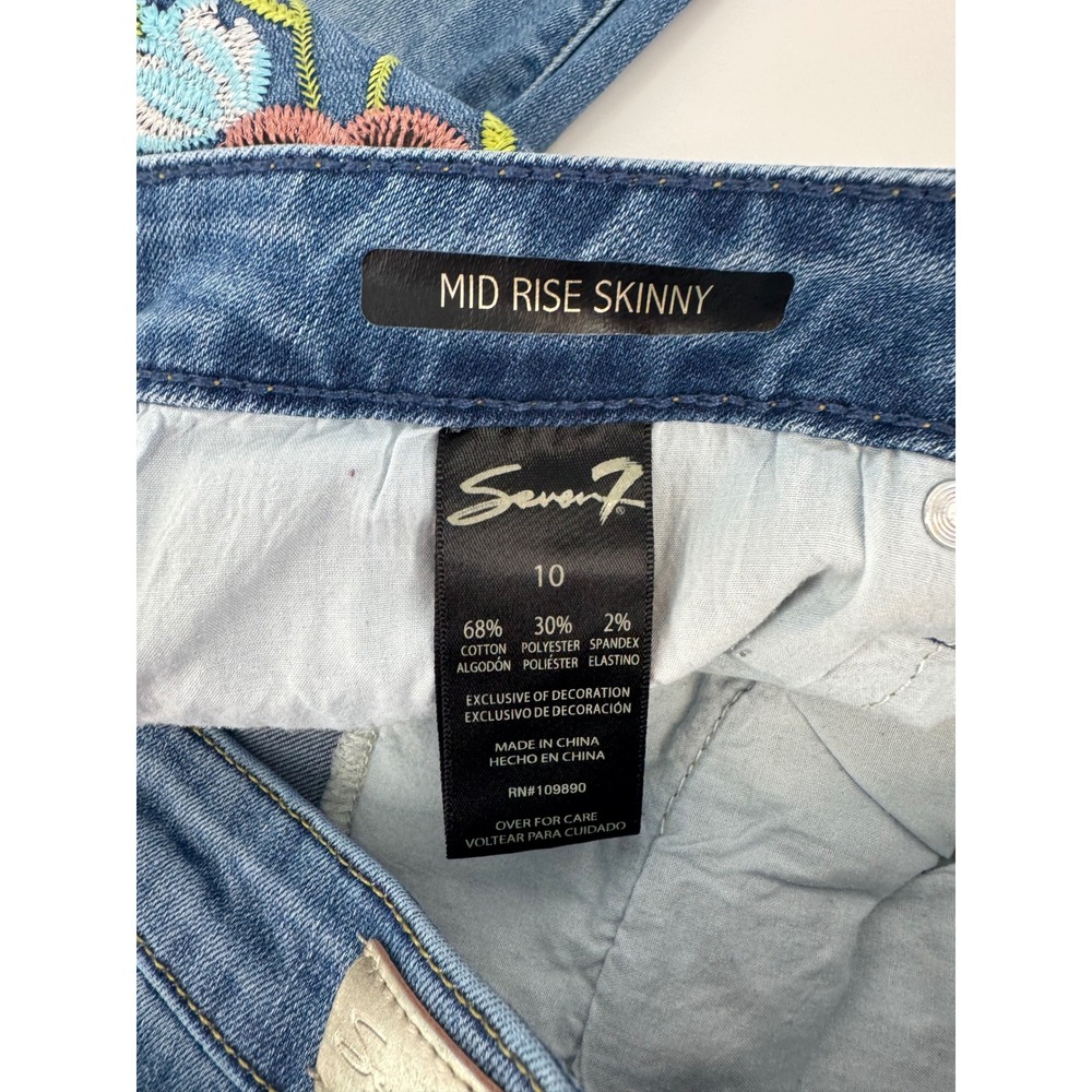 Seven7 Womens Floral Embroidered Skinny Jeans Medium Wash Raw Hem High Rise - Picture 11 of 11